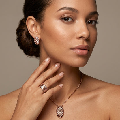 Parure Zircon Ethnique Brillant Or Rose 585 Mariée – Bague & Collier