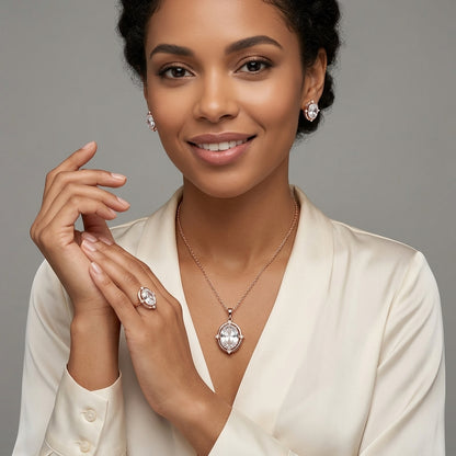 Schmuckset Ovaler Zirkon Alltagsschmuck Roségold – Ring & Kette