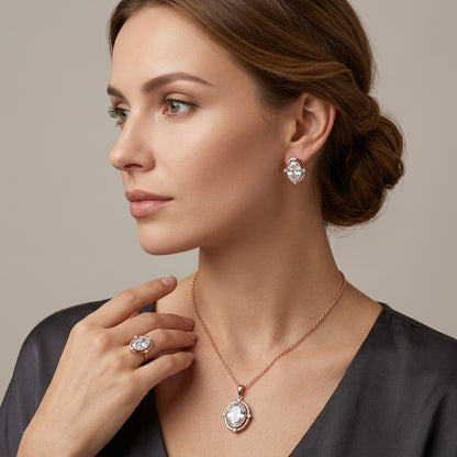 Schmuckset Ovaler Zirkon Alltagsschmuck Roségold – Ring & Kette