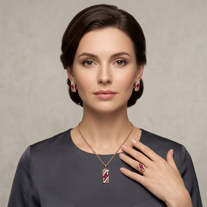 Schmuckset Roter Zirkon Alltagsschmuck Roségold – Ring & Kette