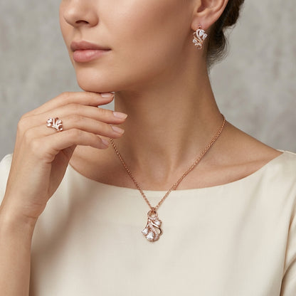Schmuckset Ethno Hohlmuster Zirkon Braut Roségold – Ring & Kette