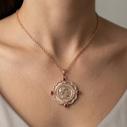 Schmuckset Roter Zirkon Ethno Luxus Roségold – Ring & Kette
