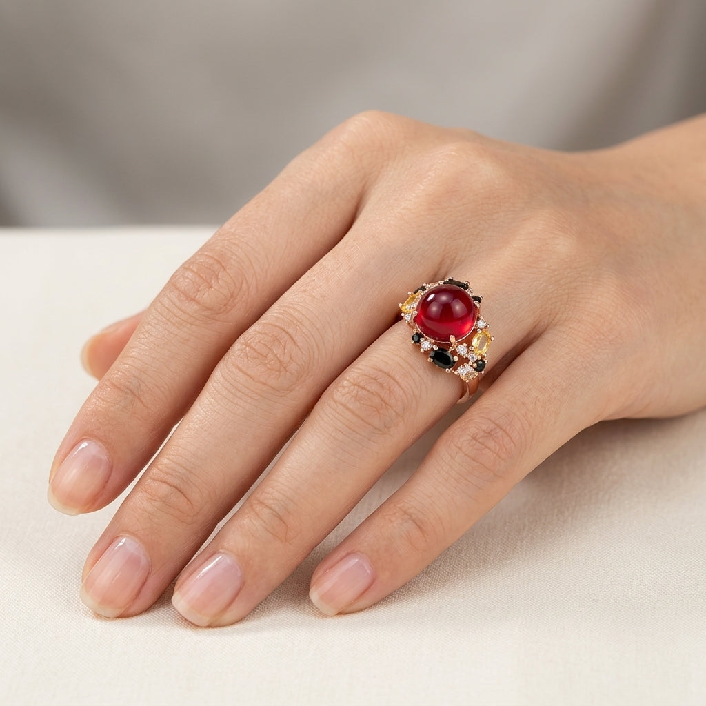 Schmuckset Roter Stein Zirkon Hochzeit Roségold – Ring & Kette