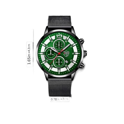 Herren Quarz Armbanduhr Set mit Lederarmband und Edelstahlgehäuse