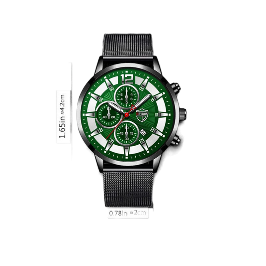 Herren Quarz Armbanduhr Set mit Lederarmband und Edelstahlgehäuse