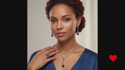 Parure Zircon Bleu Brillante Femme 585 Or Rose Bague Boucles d'Oreilles Collier