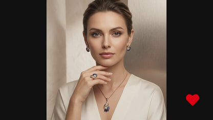 Schmuckset Glänzend Blaue Zirkon Schmuck Sets Damen 585 Rose Gold Ring Ohrringe Halskette