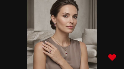 Schmuckset Rot Zirkon Ring Ohrringe Halskette 585 Roségold Hochzeit