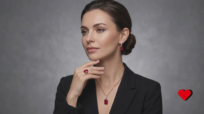 Schmuckset Rot Zirkon Ring Ohrringe Halskette 585 Roségold Vintage