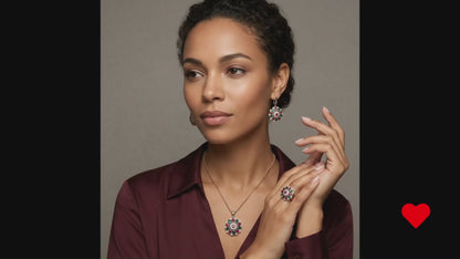 Schmuckset Blume Zirkon Ring Ohrringe Halskette 585 Roségold Ethnisch